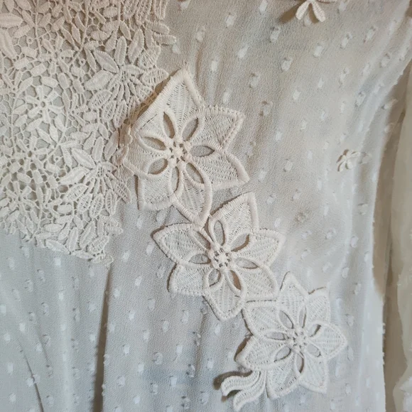 Zara Cream Ivory Swiss Dot Sheer Lace Blouse Tunic Sz M - Picture 3 of 9